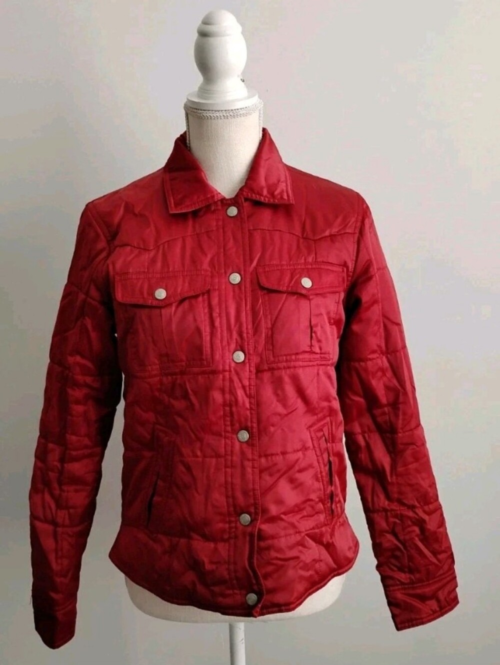 Vintage Y2K Tommy Jeans Women's Sp Puffer Coat Rust Red Button Front 07/2000